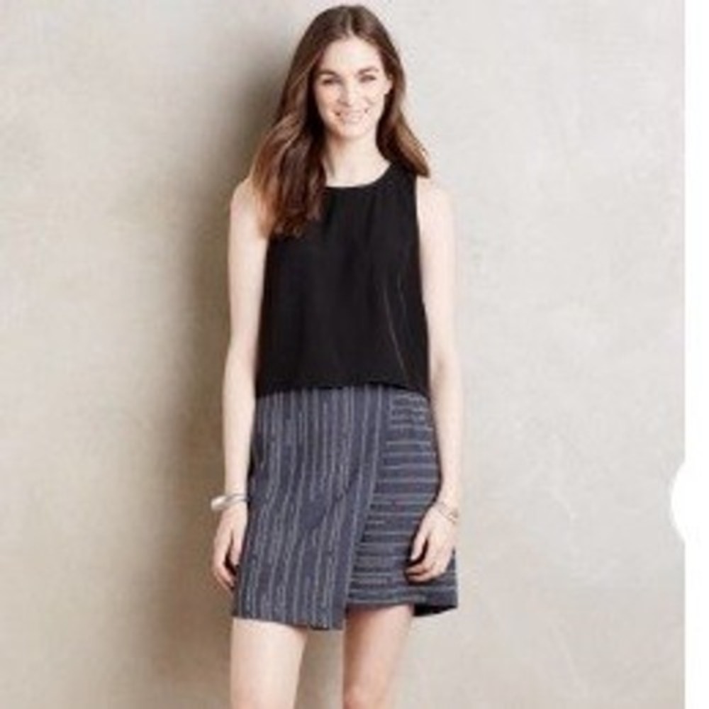 Elevenses Anthropologie Skort Wrap Skirt Shorts Geometric Stripe Blue Womens 6